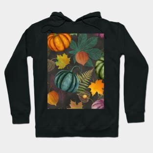 Colorful autumn watercolor seamless botanical pattern, Pumpkins, maple leaves, Physalis composition. Thanksgiving vibrant textural background Hoodie